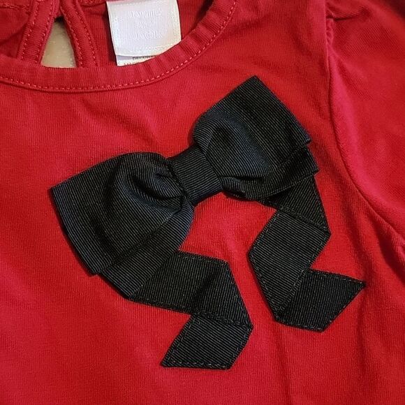 JANIE AND JACK RED LONG-SLEEVE TOP WITH BLACK BOW, SIZE 12-18 MONTHS - Picture 2 of 6